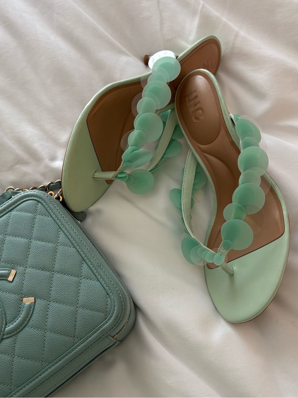INC International Concepts Mint Green Beaded Thong Sandals